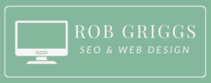 Rob Griggs logo. Green and cream logo with picture of computer monitor with the words SEO & Web Design