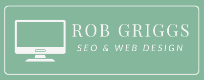 Rob Griggs logo. Green and cream logo with picture of computer monitor with the words SEO & Web Design