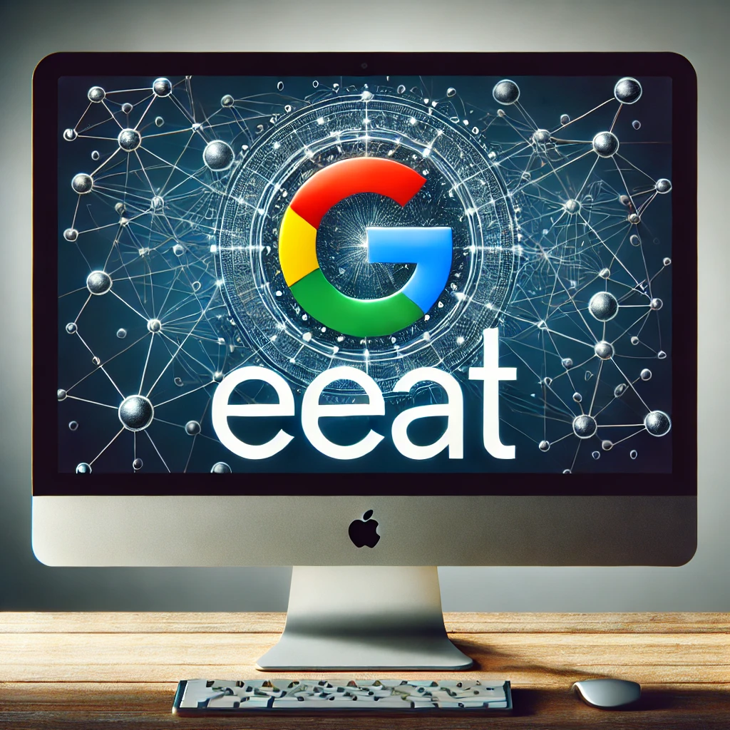 iMAC computer showing the Google logo with 'eeat' written underneath.